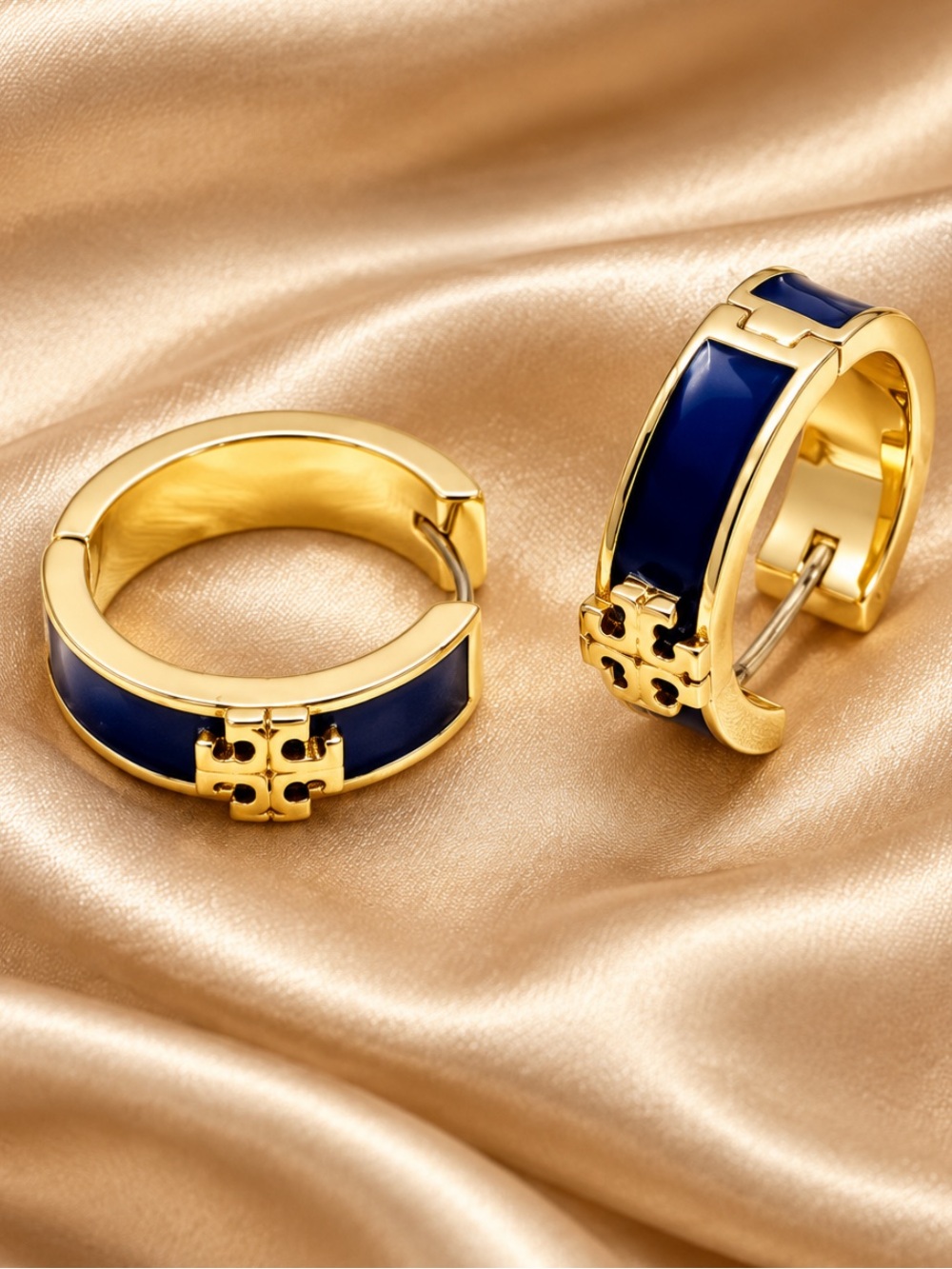 Tori Burch Kira Gold and Black Small Hoop Earrings